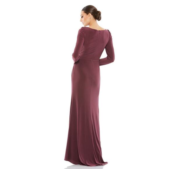 Ieena for Mac Duggal Embellished Dress Long Sleeve Jersey Gown Mauve NWT 10 - Picture 4 of 13